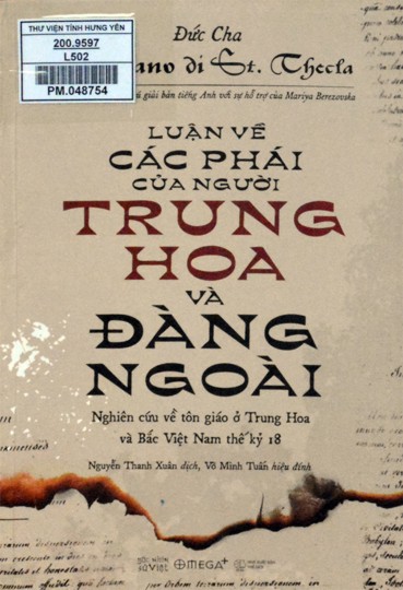 Luận về các phái của người Trung Hoa và Đàng Ngoài : Nghiên cứu về tôn giáo ở Trung Hoa và Bắc Việt Nam thế kỷ 18